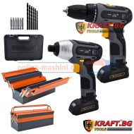 Професионален винтоверт и бормашина 18V KrafT + Метална кутия
