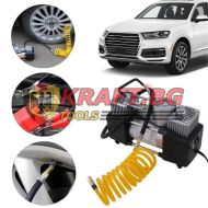 Двуцилиндров компресор за автомобили с LED фенер, маркуч за въздух и инструменти