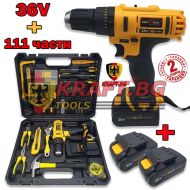 Ударен Винтоверт KrafT RoyaL 36V + 111 части + 2 батерии + Зарядно + LED Фенер