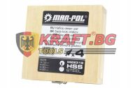 КОМПЛЕКТ КОНУСОВИДНИ СВРЕДЛА 4 ЧАСТИ В ДЪРВЕНА КУТИЯ MAR-POL