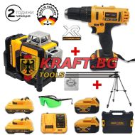 Лазерен Нивелир 4D + Ударен Винтоверт 36V + 2 батерии + Зарядно - KrafT