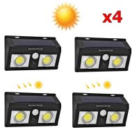 4 броя Соларна двойна лампа с 50 COB LED с ЛУПА 30 W за стенен монтаж с PIR датчик за движение