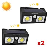 2 броя Соларна двойна лампа с 50 COB LED с ЛУПА 30 W за стенен монтаж с PIR датчик за движение