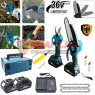 2в1 Комплект Акумулаторна Безчеткова Ножица и Резачка За Клони Трион 36V 8AH KRAFT